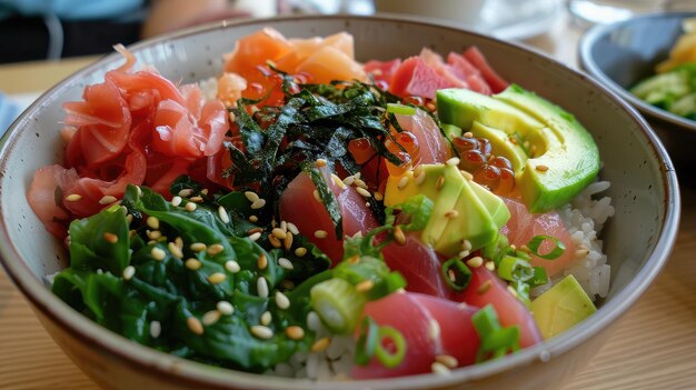 Classic Poke Bowl with Fresh Fish and Seaweed